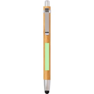 A bamboo stylus touch ball pen with a silver clip and a green section. The pen features a soft tip for touchscreens.