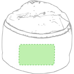 A chef's hat in white with a green branding area. The hat has a rounded, fluffy top design.