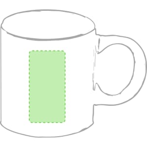 A coffee mug with a handle, featuring a blank green area and an unadorned white body.