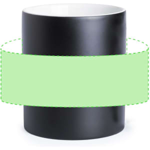 A coffee mug featuring a black exterior and a white interior, with a placeholder for a logo or design.
