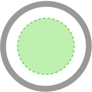 A circular wireless charger featuring a green centre with a dashed green outline and a grey outer rim.