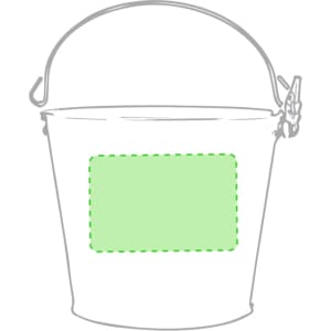 A white bucket with a green label area and a metal handle, designed for outdoor leisure use.