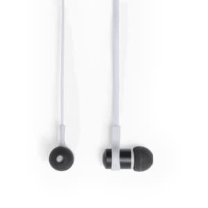 Black and white Mayun earphones with a sleek design and contrasting ear tips. Features a logo on the earpiece.