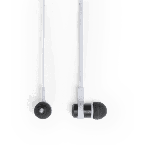 Black and white Mayun earphones with a simple design and a logo present on the product.