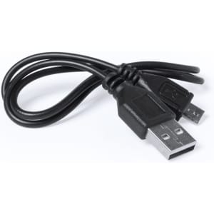 A USB charging cable in black, featuring a standard USB connector and a micro USB connector.