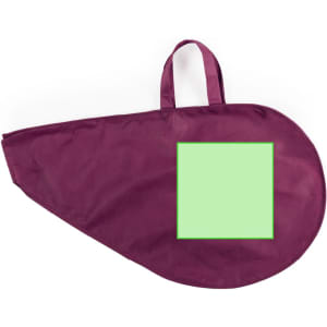 A maroon cover with a green square, designed for protecting a bidul. It features two handles for easy carrying.
