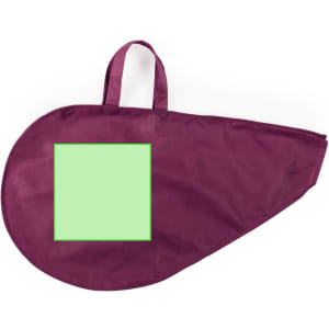 A maroon ham cover bag with a handle and a blank green square for customisation.