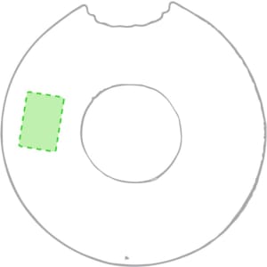 A round air mattress resembling a donut, featuring a central hole and a rectangular green highlighted area.