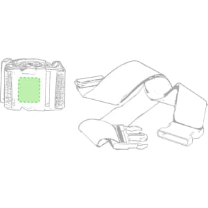 A green and grey Ripley luggage strap with adjustable features, shown coiled on one side.