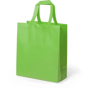A bright green Kustal Bag with sturdy handles and a simple design. It includes a logo on the surface.