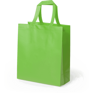 A green tote bag with two handles and a square base, featuring no visible logos or branding.