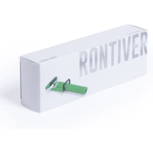 A green Rontiver selfie stick in a white box featuring the brand name. The packaging is simple and modern.