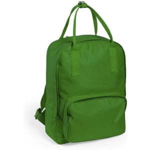 A green Soken backpack with two straps and a front pocket. It has a simple design and features a branding logo.