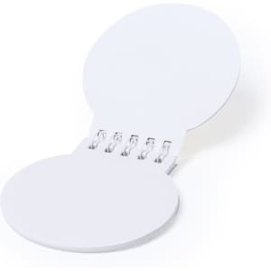 A white circular notebook with a spiral binding, featuring blank round pages.