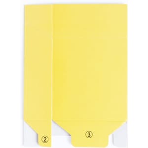 A yellow cigarette pack cover with a simple design and a branding logo.