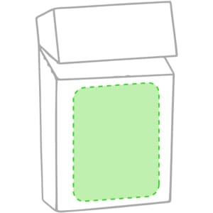 A green cigarette pack cover with a simple design, shaped like a traditional cigarette box. Features a logo.