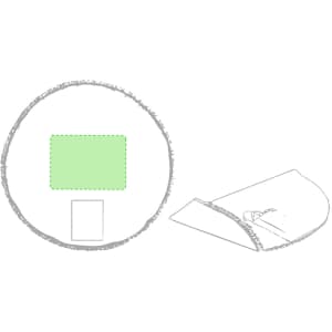 A circular green beach mat with a textured border, featuring a rectangular section and a folded edge.