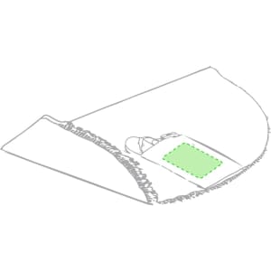 A green beach mat with a textured edge, featuring a central section for placing items.