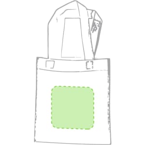 A white Mosby Bag with green detailing and long handles, featuring a simple design and a vacant area for branding.