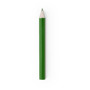A green pencil with a sharpened tip and a white end, featuring a logo on the body.