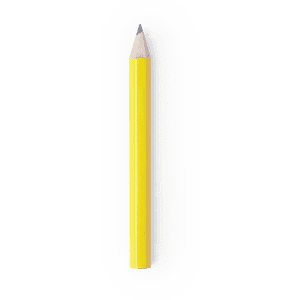 A grey-lead pencil featuring a bright yellow exterior and a sharpened tip, with a logo present.