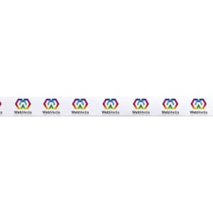 A polyester hatband featuring a repeating logo design in vibrant colours against a white background.