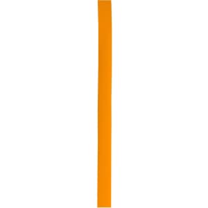 An orange polyester hatband featuring a simple, long design. The product has a branding logo.