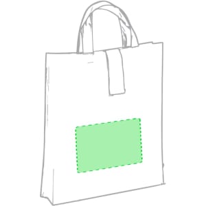A foldable bag in white with green detailing and a blank section for customization. It has two sturdy handles.