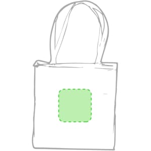 A white tote bag with green handles featuring a blank square area for customisation.