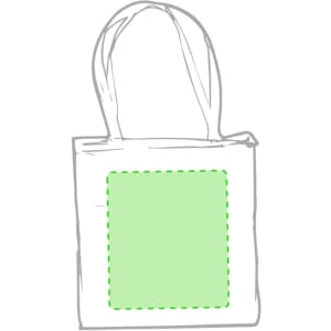 A green tote bag with two shoulder straps and a blank square area on the front.