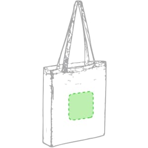A tote bag in a natural colour with a square design area for customization and two sturdy straps.