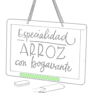 A whiteboard featuring handwritten text, with a green accent at the bottom and a hanging mechanism.