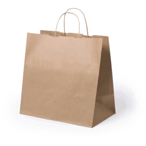 A brown paper bag with a flat base and twine handles, featuring a simple, unbranded design.