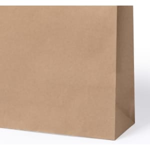 A plain brown paper bag with a simplistic design and a side gusset for added stability.