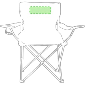 A folding leisure chair with a green accent, featuring armrests and a logo area on the back.
