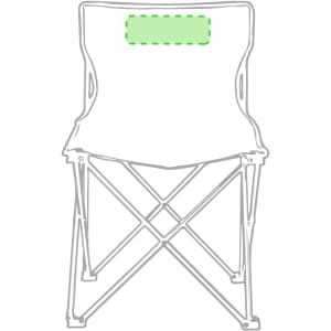 A folding chair with a simple design, featuring a green panel on the backrest. It has a lightweight frame.