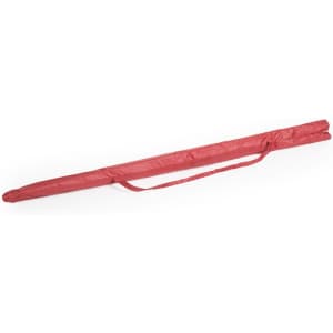 A red carry bag for a beach umbrella with a handle and zipper closure. Features a simple design and lightweight material.