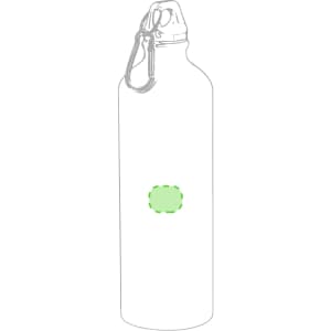 A drink bottle in a clear design featuring a metal carabiner, with a central area for custom branding.