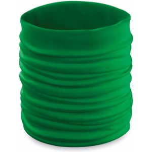 A green neck warmer with a tubular design, featuring a soft, stretchy fabric. It has a simple texture without any branding.