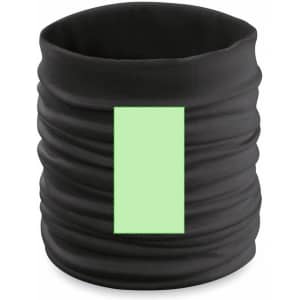 A black Holiam neck warmer with a textured design, featuring a green rectangular section.