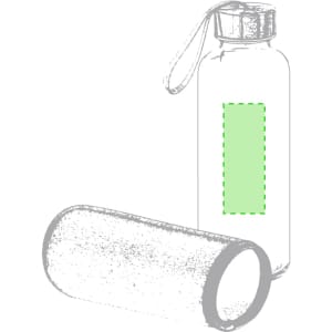 A drink bottle with a transparent body and a textured cap, featuring a logo and a removable sleeve.
