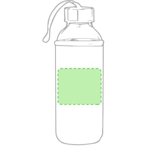 A drink bottle with a transparent body and a green outlined area for customisation. It has a screw lid and a carry handle.
