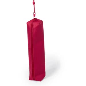 Atecax pencil case in vibrant red, featuring a zip closure and a hanging loop. Includes a logo on the surface.
