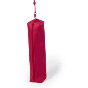 Atecax pencil case in red with a zip closure and a hanging strap. Features a simple and sleek design.