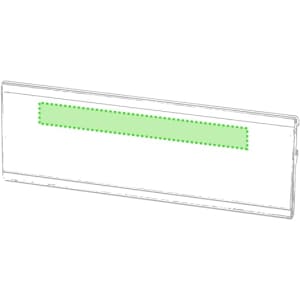 A transparent name badge holder with a green accent, designed for exhibitions and events.