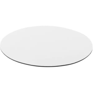 A round, white mousepad with a smooth surface and a black underside, suitable for office use.