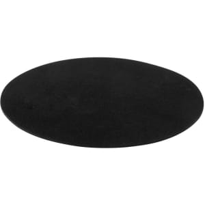 A black oval mouse pad featuring a smooth surface and a logo. Ideal for office use.