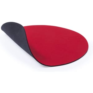 A red mousepad with a black underside, featuring a smooth surface for optimal mouse movement.