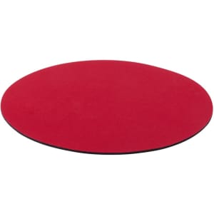 A round mousepad in vibrant red with a black backing, designed for office and business use.