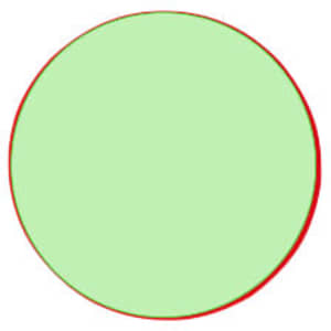 A circular mousepad with a light green surface and a red border.